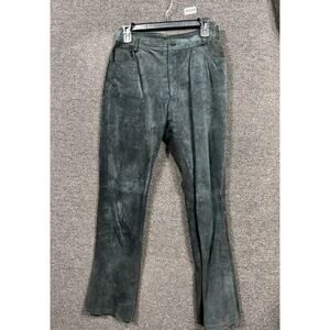 Rave 4 Real Suede Leather Pants Womens Size 7 Dark Green Bootcut Flare Lined Y2K
